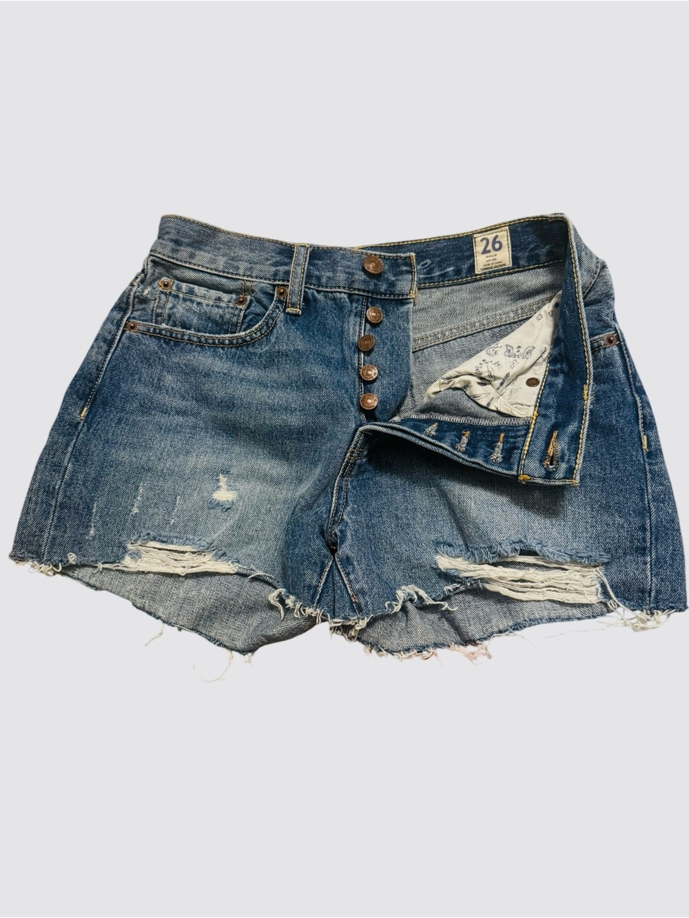 We The Free Distressed Regular Mod Rise Button Fly Denim Shorts Size 26